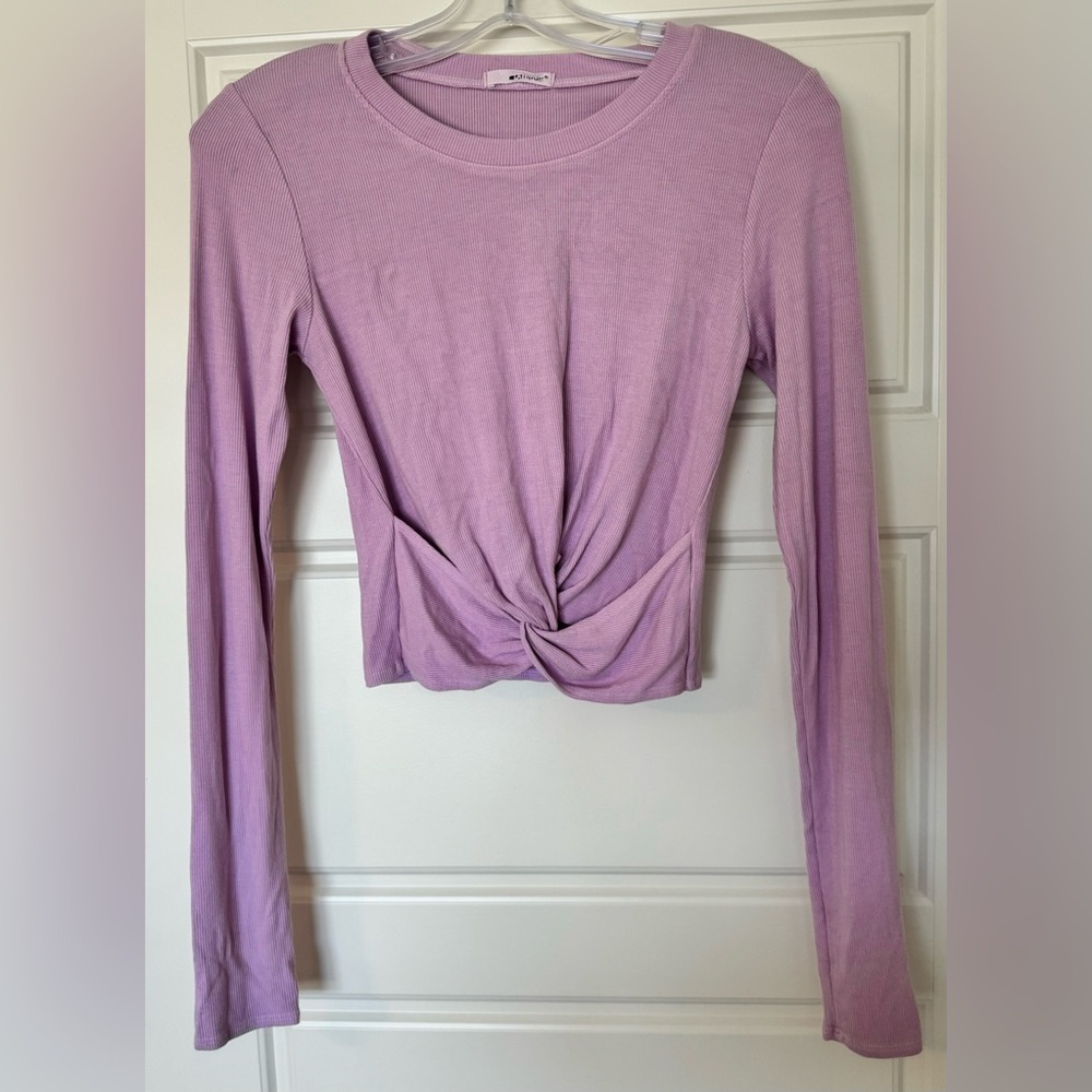 LAMade Long Sleeve Twist Front Modal Crew Neck Women’s Size S Lavender